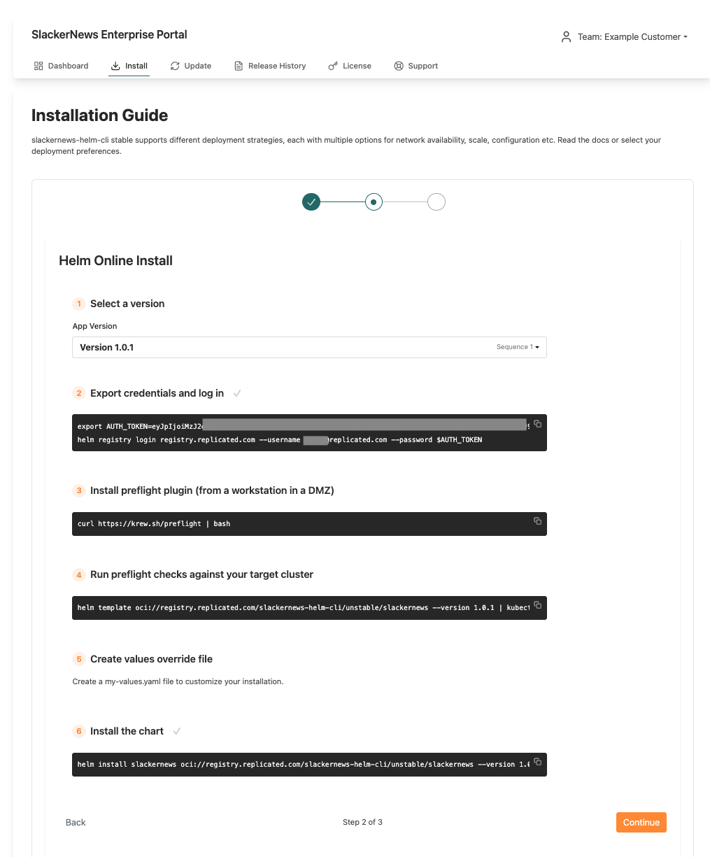 Helm online install wizard